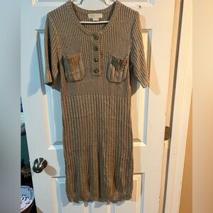 Michael Kors Ribbed Long Sleeve Dress in Gold